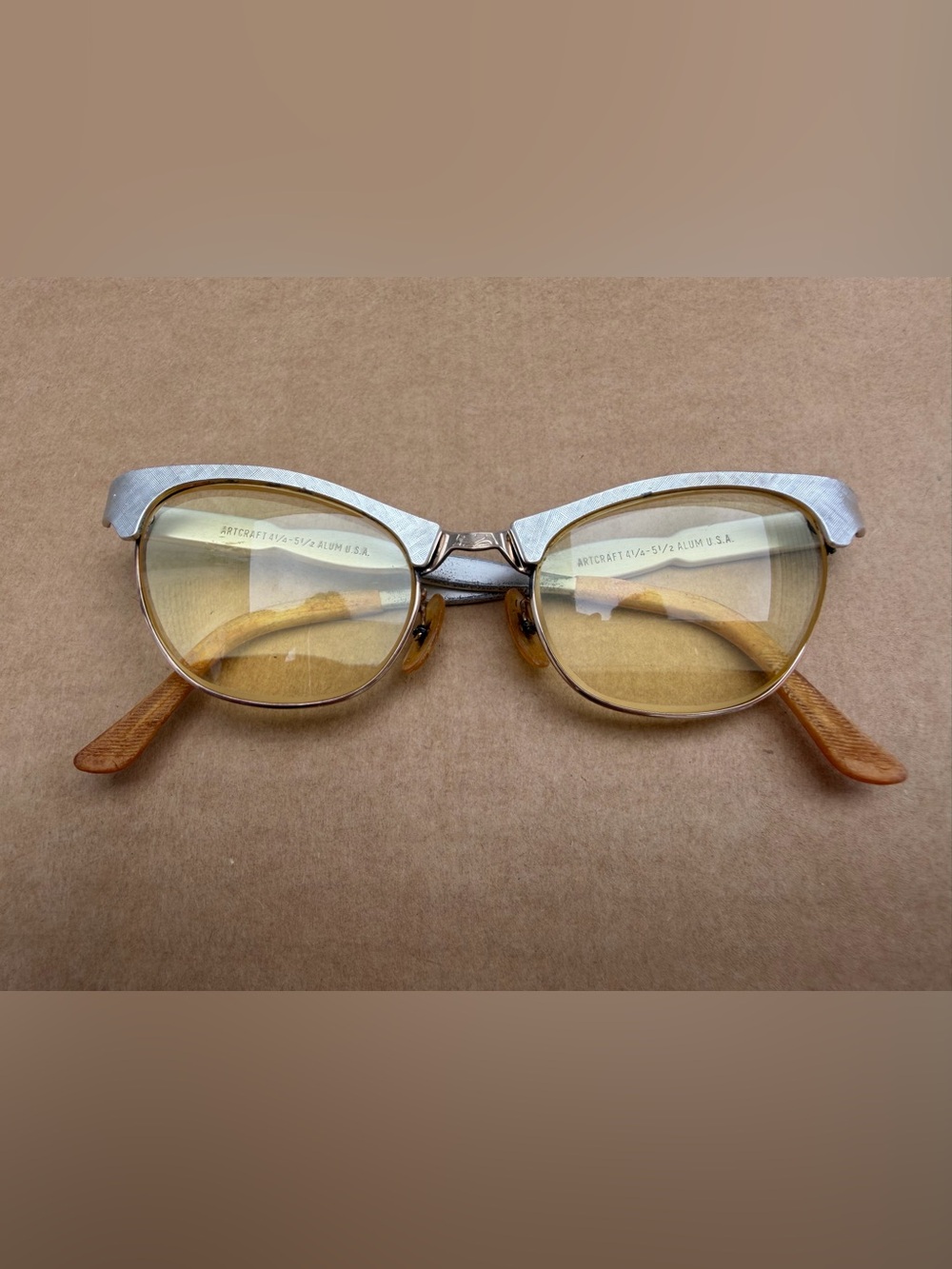 Vintage Artcraft Cat Eye Eyeglasses 1/10 12K GF Aluminum USA 1950s Browline
